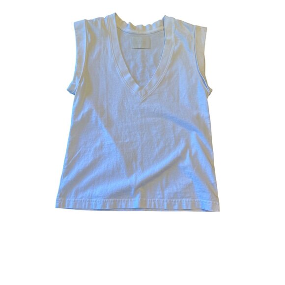 Citizens Of Humanity White V-Neck Sleeveless T-Shirt S 100% Cotton - Picture 1 of 5